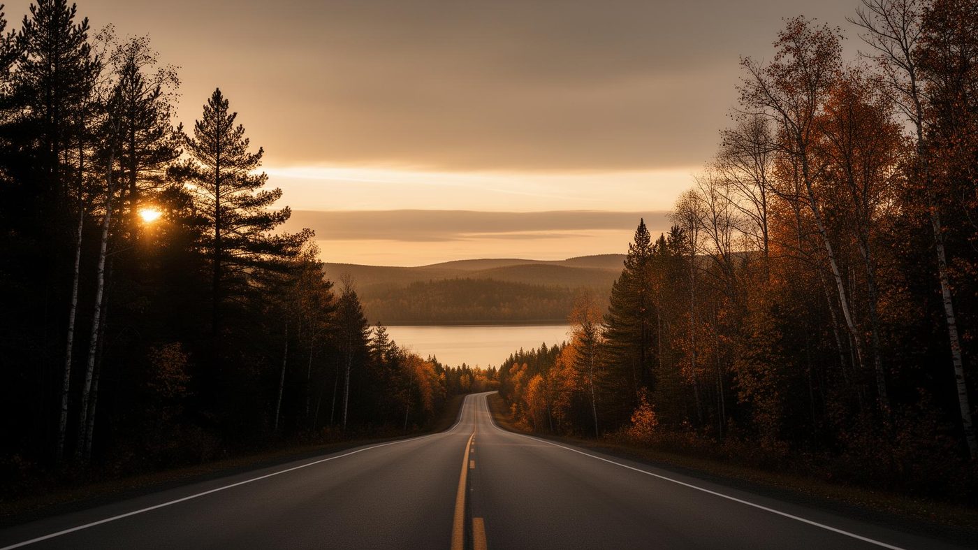 Northern Ontario boreal forest and lake at dawn